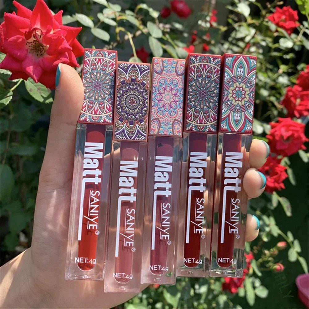 SANIYE Brand Makeup Nude Lip Gloss Waterproof Liquid Matte Lipstick Long Lasting 4G Quick Dry Red Lip Gloss Cosmetics