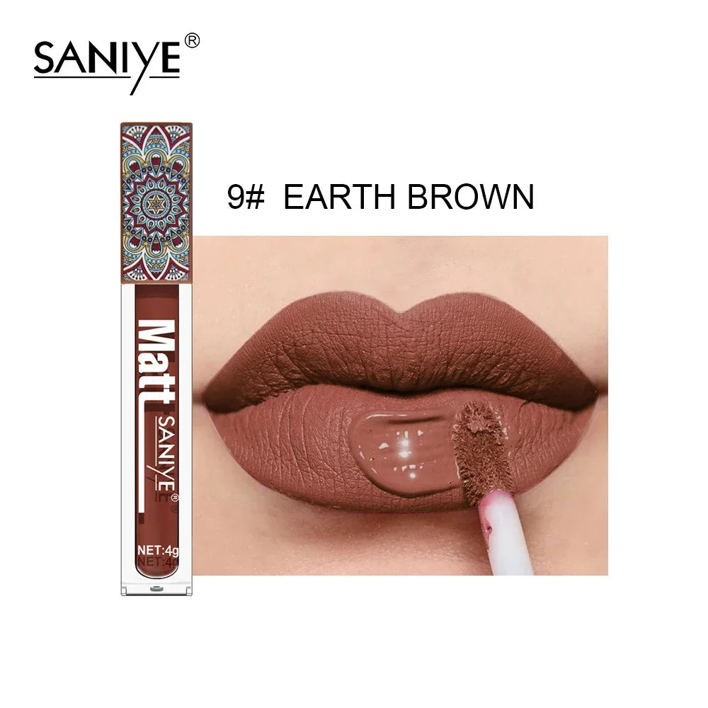 SANIYE Brand Makeup Nude Lip Gloss Waterproof Liquid Matte Lipstick Long Lasting 4G Quick Dry Red Lip Gloss Cosmetics