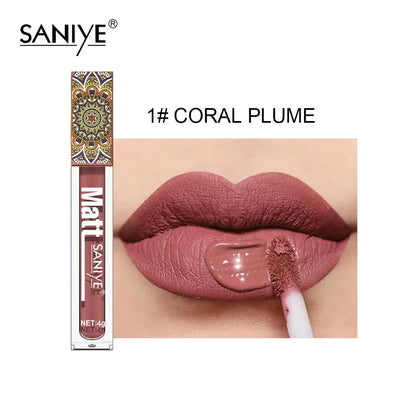 SANIYE Brand Makeup Nude Lip Gloss Waterproof Liquid Matte Lipstick Long Lasting 4G Quick Dry Red Lip Gloss Cosmetics