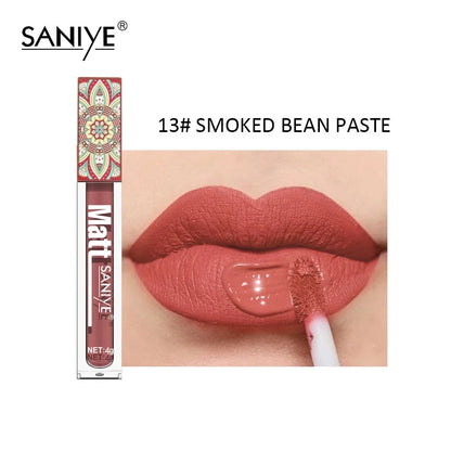 SANIYE Brand Makeup Nude Lip Gloss Waterproof Liquid Matte Lipstick Long Lasting 4G Quick Dry Red Lip Gloss Cosmetics