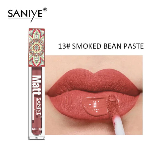 SANIYE Brand Makeup Nude Lip Gloss Waterproof Liquid Matte Lipstick Long Lasting 4G Quick Dry Red Lip Gloss Cosmetics