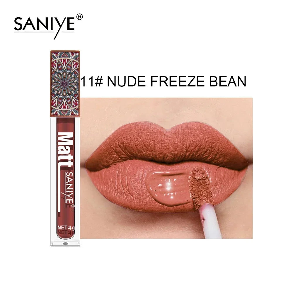 SANIYE Brand Makeup Nude Lip Gloss Waterproof Liquid Matte Lipstick Long Lasting 4G Quick Dry Red Lip Gloss Cosmetics