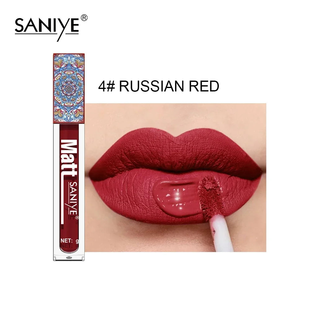 SANIYE Brand Makeup Nude Lip Gloss Waterproof Liquid Matte Lipstick Long Lasting 4G Quick Dry Red Lip Gloss Cosmetics