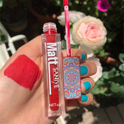 SANIYE Brand Makeup Nude Lip Gloss Waterproof Liquid Matte Lipstick Long Lasting 4G Quick Dry Red Lip Gloss Cosmetics