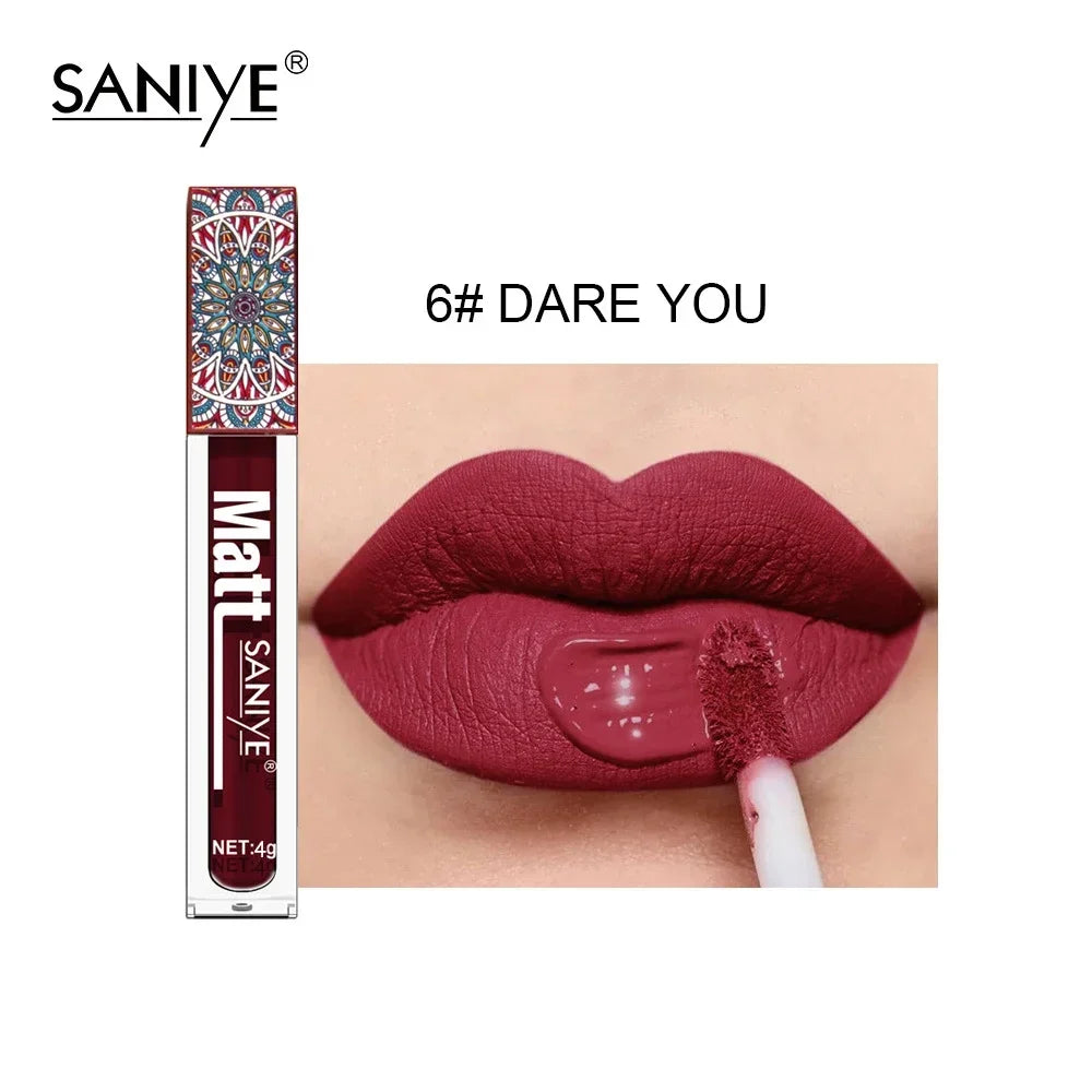 SANIYE Brand Makeup Nude Lip Gloss Waterproof Liquid Matte Lipstick Long Lasting 4G Quick Dry Red Lip Gloss Cosmetics