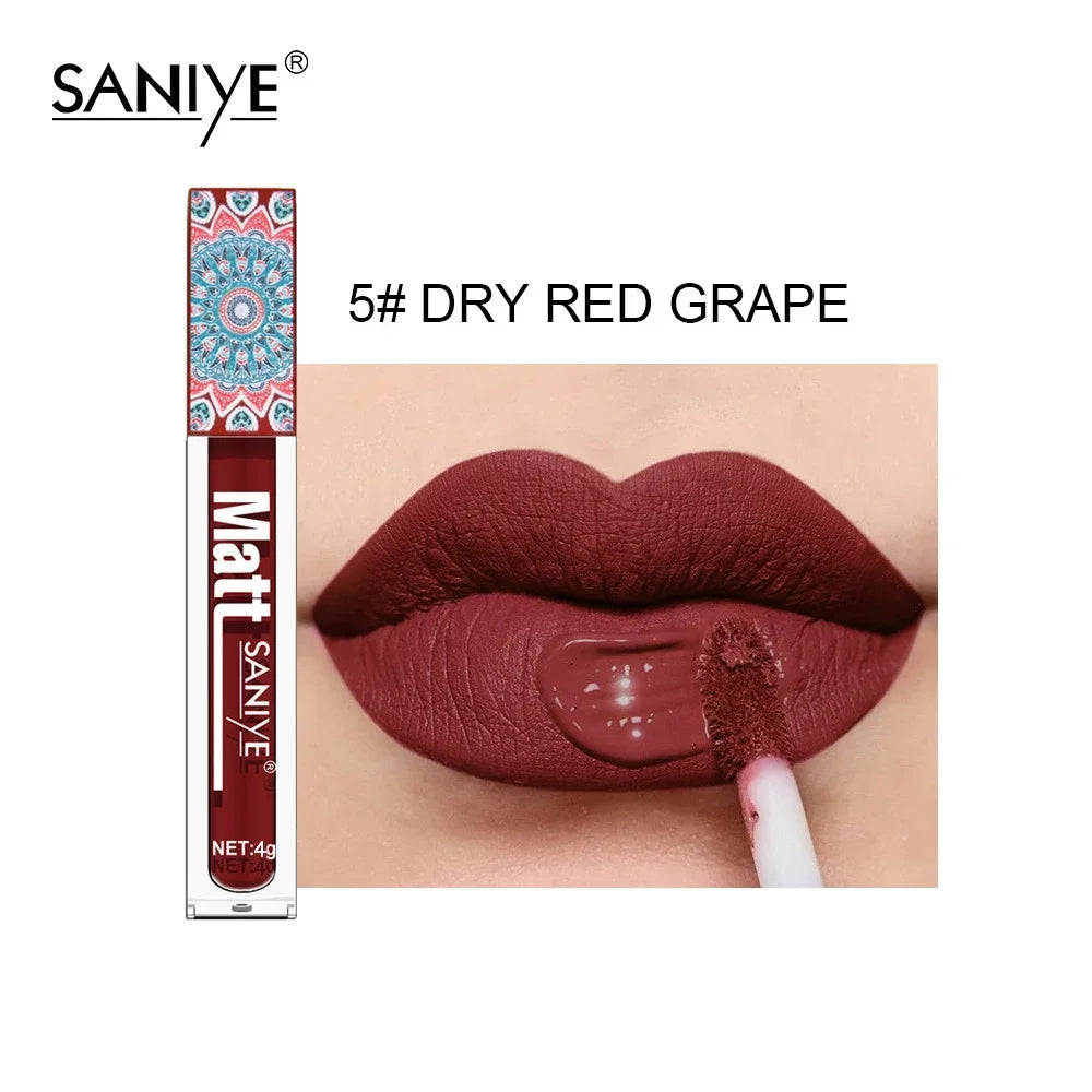 SANIYE Brand Makeup Nude Lip Gloss Waterproof Liquid Matte Lipstick Long Lasting 4G Quick Dry Red Lip Gloss Cosmetics