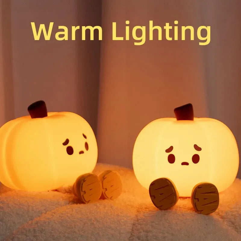 Touch Sensor Silicone LED Lamp Cute Pumpkin USB Rechargeable Nightlight Dimmable Mood Light for Bedroom Decor Birthday Gift